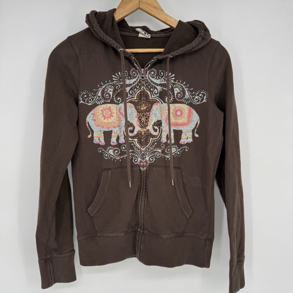 Lucky Brand Tops - Vintage Lucky Brand Hoodie‎ Women's Small Brown Elephant Oriental Sweatshirt Y2K